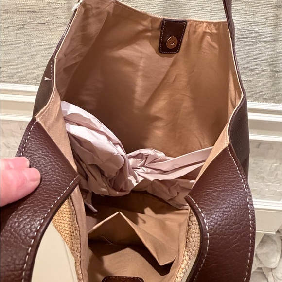 NWOT new Anthropologie Sonia raffia slouchy tote bag brown tan faux Leather - Picture 6 of 13